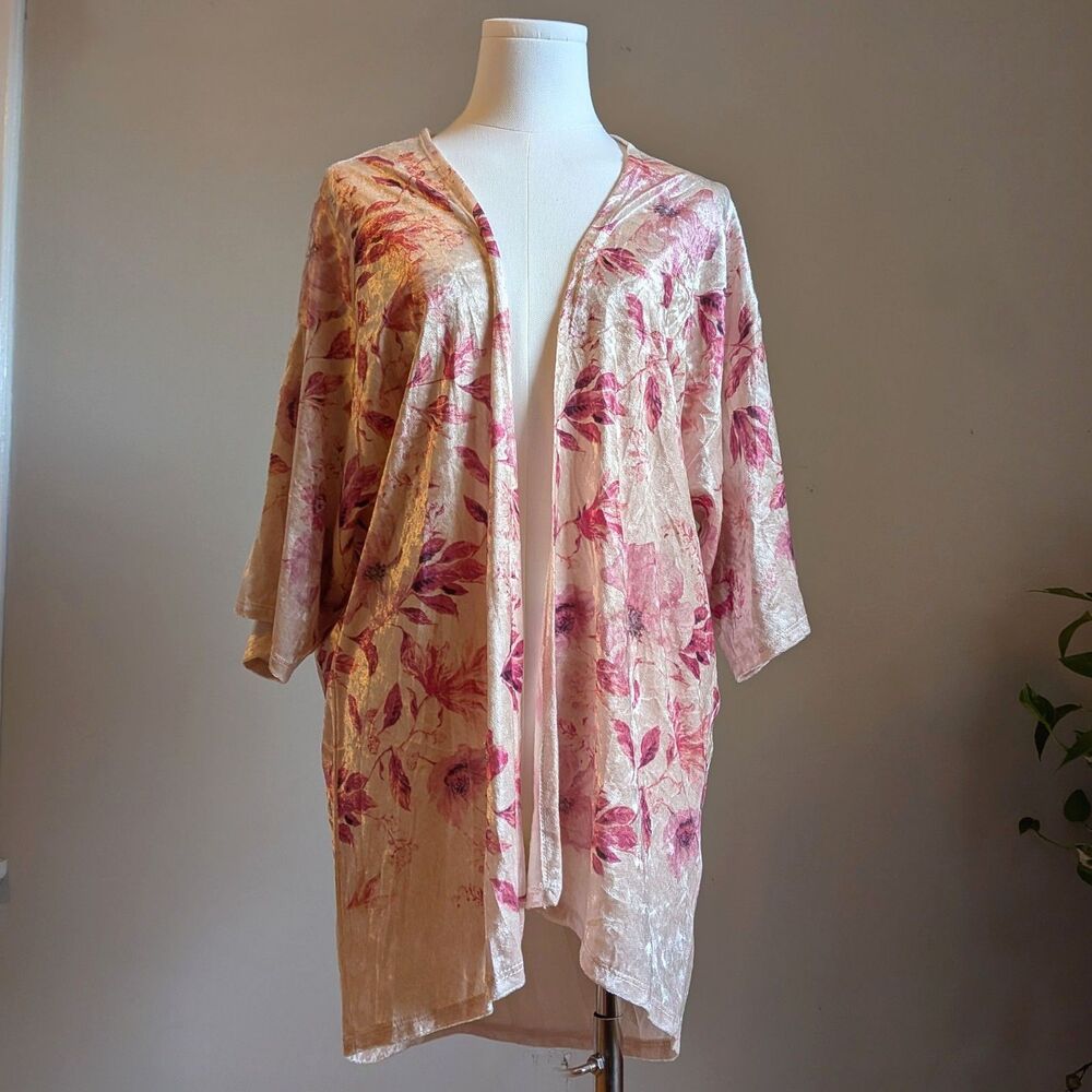 Vintage Y2K Charlotte Russe Crushed Velvet Cardigan Open Front Floral Fairy L